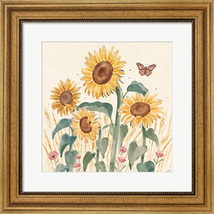 Framed Sunflower Season III Bright Print