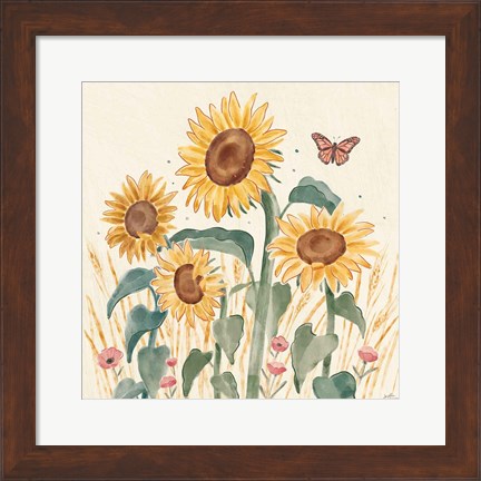 Framed Sunflower Season III Bright Print