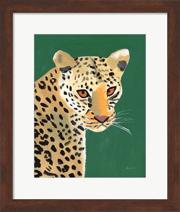 Framed Colorful Cheetah on Emerald Print