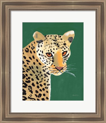 Framed Colorful Cheetah on Emerald Print