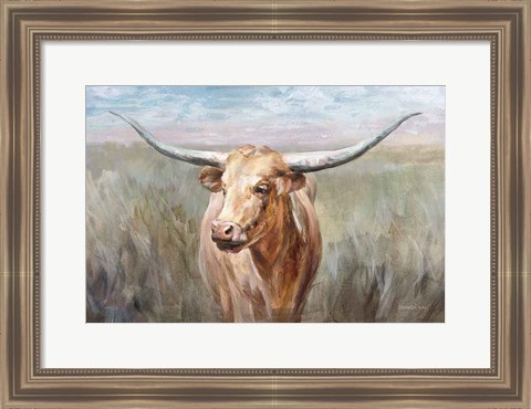 Framed Big Sky Longhorn Sunset Print