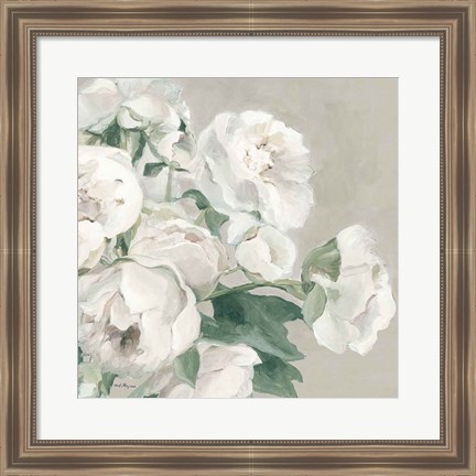 Framed Peonies on Gray Flipped Crop Print