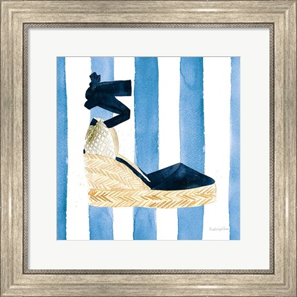 Framed Beach Glam VI Navy on Stripes Print