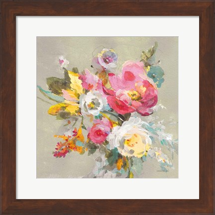 Framed Windblown Blooms II Yellow Gray Print