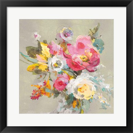 Framed Windblown Blooms II Yellow Gray Print