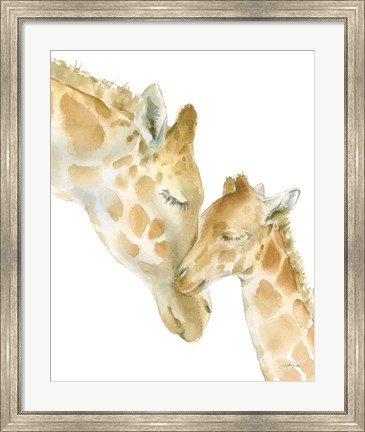 Framed Giraffe Love on White Print