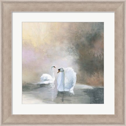 Framed Swans in Mist Print