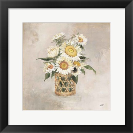 Framed Sunflowers in Rattan Print