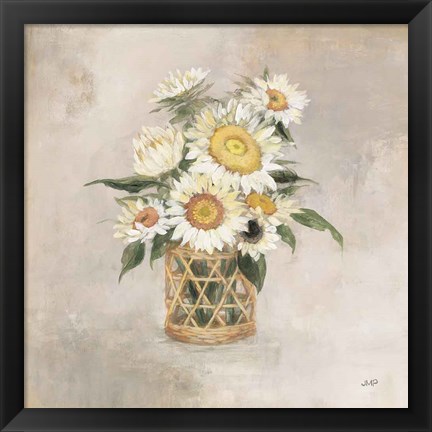 Framed Sunflowers in Rattan Print