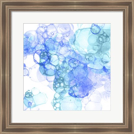 Framed Bubble Square Aqua &amp; Blue I Print