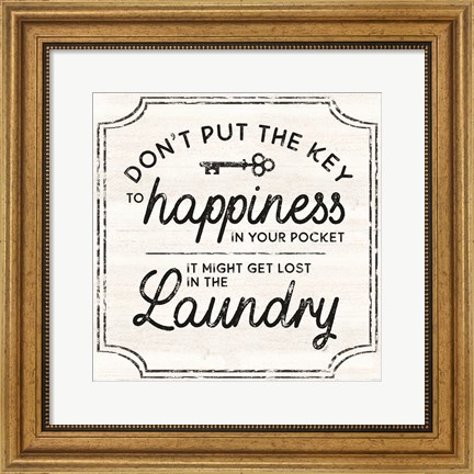 Framed Laundry Art II-Key to Happiness Print