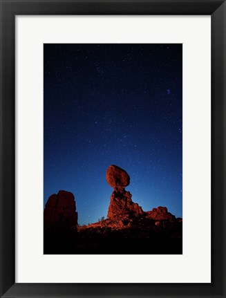 Framed Moonglow Behind balanced rock Print