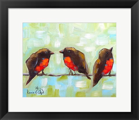 Framed 3 Robins on a Wire Print