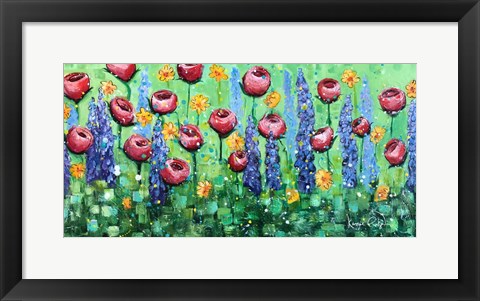 Framed Wild Flowers in Green Print