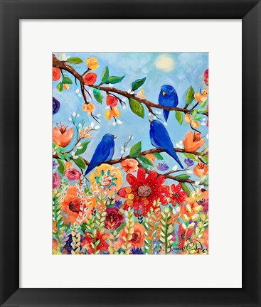 Framed Bluebird Sand Blossoms Print