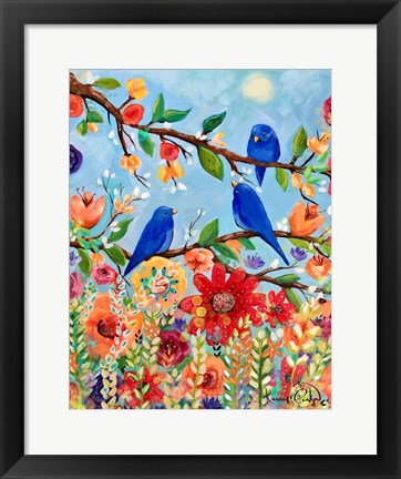 Framed Bluebird Sand Blossoms Print