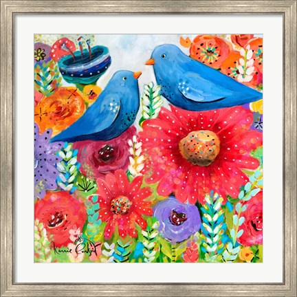 Framed Blue Bird Bouquet Print