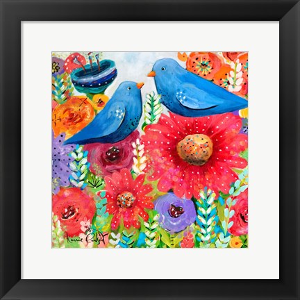 Framed Blue Bird Bouquet Print