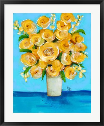 Framed Yellow Flowers on Teal Print