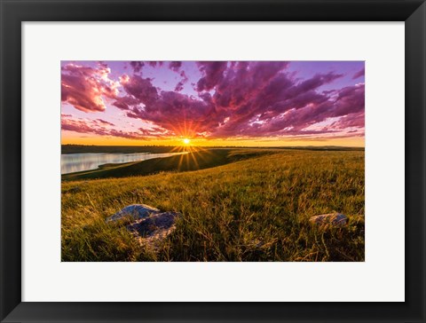 Framed Sunset Over Lake Oahe Print