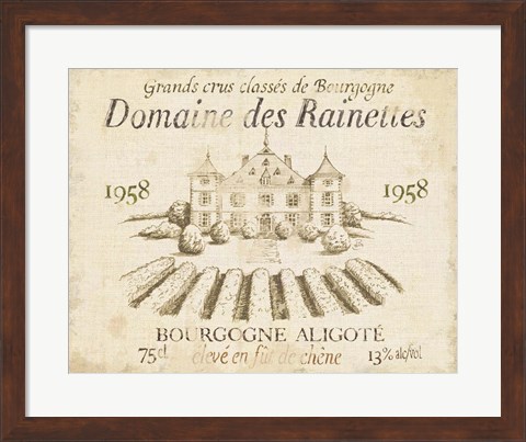 Framed French Wine Label III Cream Print