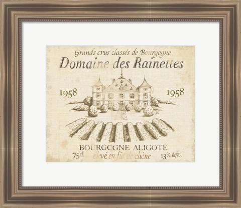Framed French Wine Label III Cream Print