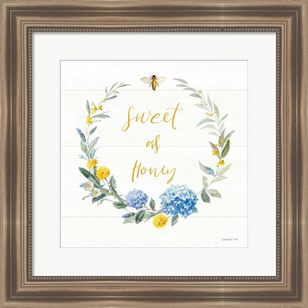 Framed Bees and Blooms - Sweet As Honey Wreath Print