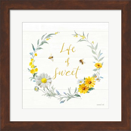 Framed Bees and Blooms - Life is Sweet Wreath Print