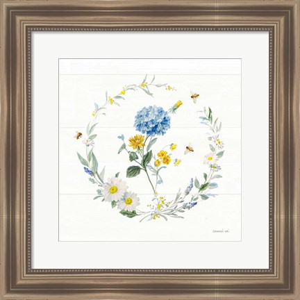 Framed Bees and Blooms Flowers III with Wreath Print