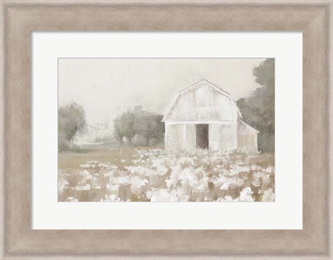 Framed White Barn Meadow Neutral Crop Print