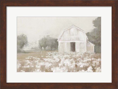 Framed White Barn Meadow Neutral Crop Print