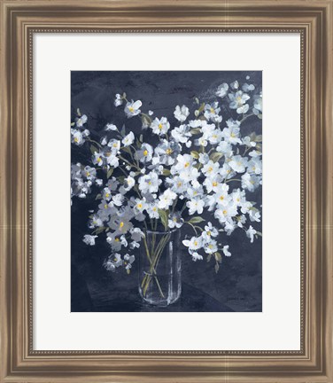 Framed Fresh White Bouquet Indigo Crop Print