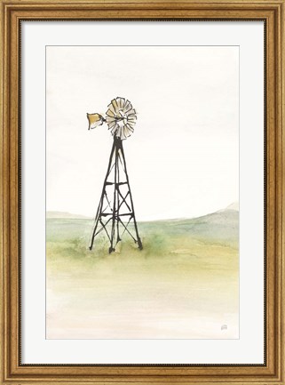 Framed Windmill Landscape I Print