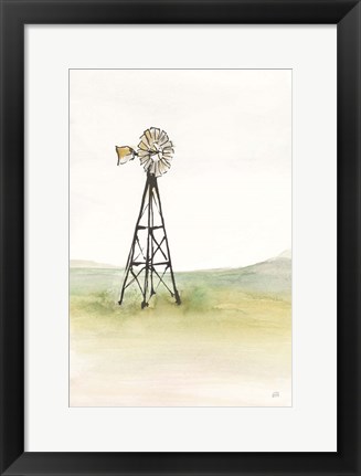 Framed Windmill Landscape I Print