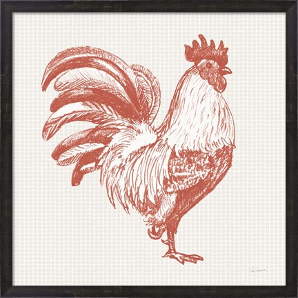 Framed Cottage Rooster I Red Print