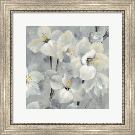Framed Flowers on Gray II Print