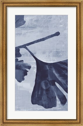 Framed Ginkgo Branch in Blue III Print