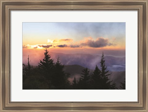 Framed Foggy Mountain Sunrise Print