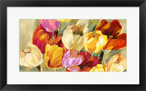 Framed Field of Colorful Tulips Print