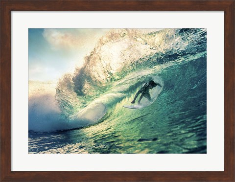 Framed Surfing at Sunset, Australia Print