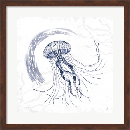 Framed Delicate Sea IV Indigo Print