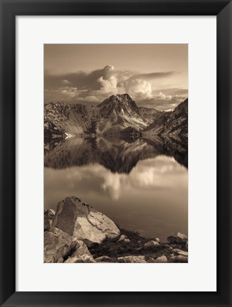 Framed Sawtooth Lake Sepia Print