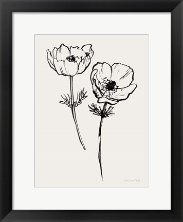 Framed Ink Anemones I Black Print