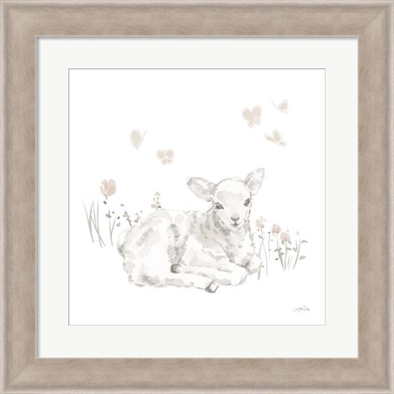 Framed Spring Lambs III Neutral Print