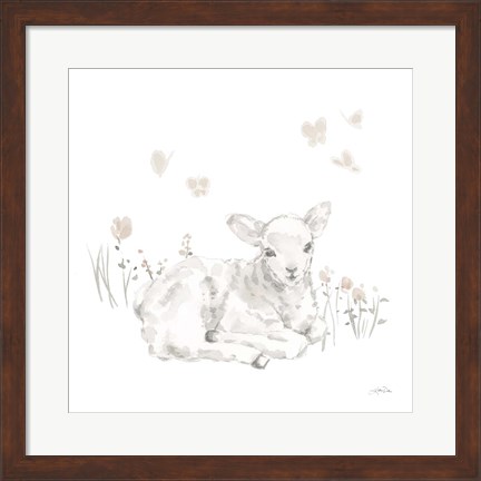 Framed Spring Lambs III Neutral Print