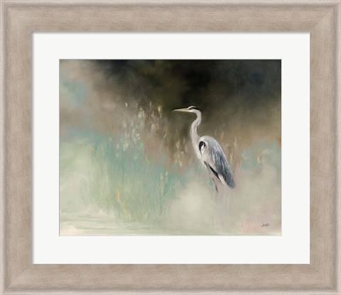 Framed Peaceful Egret Teal Print