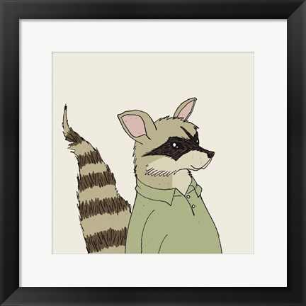 Framed Raccoon on Cream Print