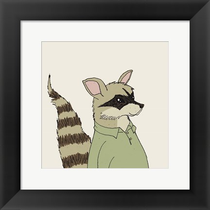 Framed Raccoon on Cream Print