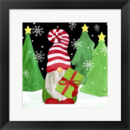 Framed Gnome for Christmas II-Gnome Present Print