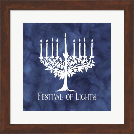 Framed Festival of Lights Blue IV-Menorah Print